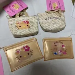 新品ハローキティ 日焼けキティ フラットポーチ S マイクロバッグチャーム 4点