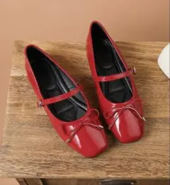 リボンパンプス　スクエアトゥバレエシューズ