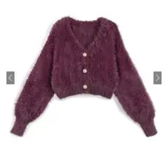 ゴールドボタンシャギーニットショート丈ガーディガン