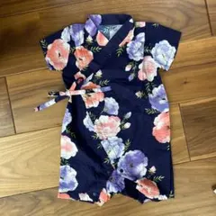 la poche biscuit ベビー花柄浴衣　ロンパース70 ネイビー