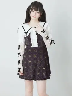 Ank Rouge モノグラムプリントベロアコンビネゾン ブラック 新品