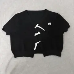 DAZY レターエンブロイダリー & リボンタイ付き 半袖Vネックカーディガンのサムネイル