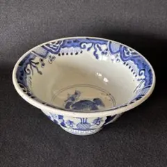美品【古伊万里 染付 菊花山水文 しのぎ鉢 22cm 輪花鉢】鉢　アンティーク 美品【古伊万里 染付 菊花山水文 しのぎ鉢 22cm 輪花鉢】鉢