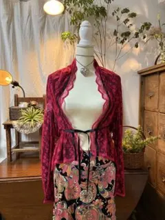 HYSTERIC GLAMOUR レース×プリント2枚仕立てカーディガン