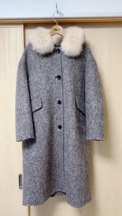 KBF ファーティペットコート ロングコート ファー付き グレージュ 