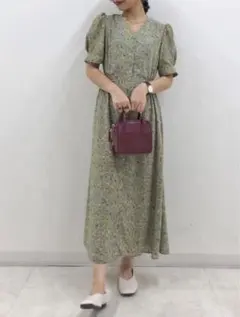 フラワーVネックフロントボタンワンピース 06 GRAY