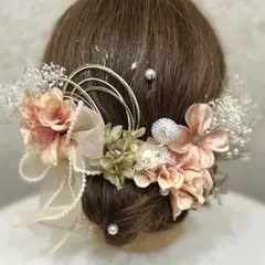 ⭕️現品のみ⭕️成人式　卒業式　髪飾り　オレンジベージュ和玉水引パール金箔セット