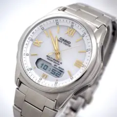 668 稼動 CASIO 時計 メンズ 電波ソーラー ウェーブセプター ホワイト 