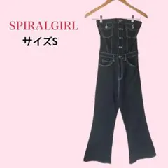 SPIRALGIRL y2k ベアトップ風 オールインワン S 黒 美脚 フレア