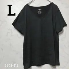 SHEIN Vネック Tシャツ L ブラック 半袖 黒 無地