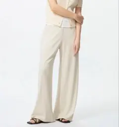 【新品タグ付き】UNIQLO クレープジャージーストレートパンツ ナチュラル L