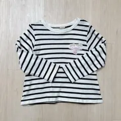 petit main リボン 白黒ボーダー 長袖Tシャツ 春向け 100cm