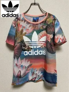 ★花柄★ アディダスオリジナルス 半袖 Tシャツ デカロゴ ボタニカル 総柄 S