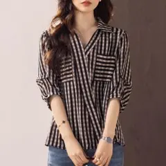 大きいサイズ オシャレデザイン 縞模様 シャツ ブラウス カジュアル 通勤
