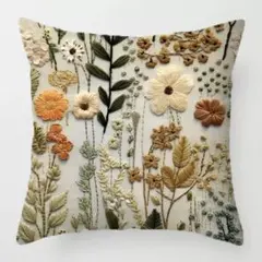 北欧風 クッションカバー 刺繍プリント 花 45×45 ブラックフライデー　破格