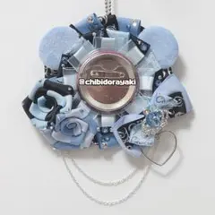 たらしリボンなし薔薇付きくま耳ロゼット(水色)