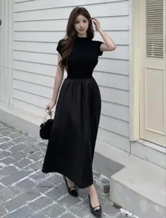 DAZY スタンドカラー 黒ワンピース