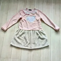 ピンク ハート刺繍 フリースワンピース　140cm