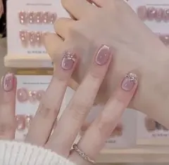 【M】ネイルチップ 韓国 ワンホン ちゅるん 水光 マグネット ハート 量産