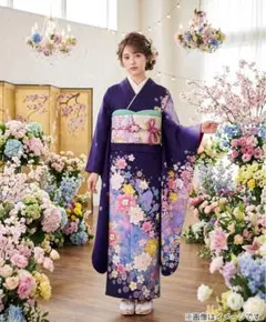 振り袖　フルセット　長襦袢付　成人式　ブルー　金彩加工　カラー　洋花　918