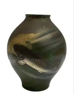 福島県伝統工芸品大堀相馬焼花瓶飾り壺17cm青ひび貫入金彩走り駒馬の