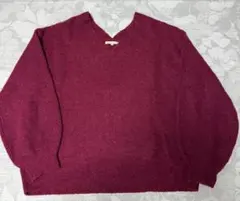 studio CLIP ワインレッド Vネック 長袖ニット