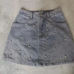パール付きライトブルーデニムミニスカート タグなし