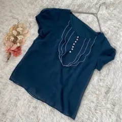 美品！LAUTREAMONTグリーン半袖トップス シフォン風2(M)