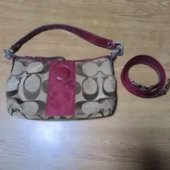 COACH ショルダーバッグ ベージュ/ブラウン/レッド