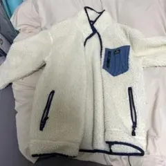 アイボリー フリースジャケット デニムポケット付き