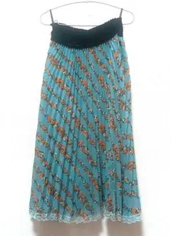 アクシーズファム　花柄プリーツスカート　夏　チョコミント　細みえ