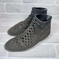 【美品】アルシェ パンチングショートブーツ 穴あき ブラックレザー ジップ