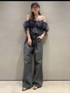 SNIDEL ダブルタックデニムワイドパンツ　グレー ハイウエスト