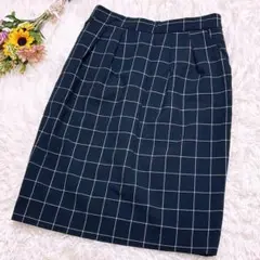 インデックス【Ⅿ】ひざ丈タイトスカート　チェック柄　ウエストゴム　スリット