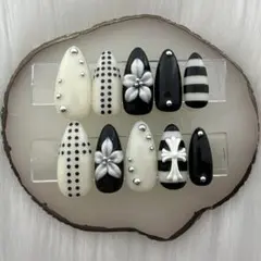 303 クロム y2k 韓国 シズニ 十字架 ドット ニュアンス ネイルチップ