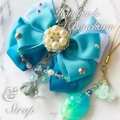 ハンドメイド リボンチャーム キーホルダー セット 水色 青 痛バ