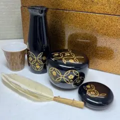 梨地　茶箱　蒔絵　茶器セット　紙箱付　h約1.5〜11㎝ 東S8-0721②のサムネイル