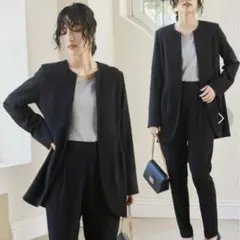 新品Ranan ラナン　ラウンドヘムジャケットテーパードパンツセットアップ　黒M