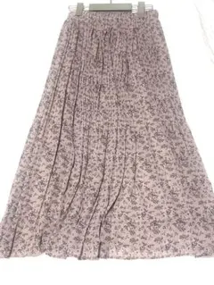 花柄プリーツスカート ピンクベージュ系 ミモレ丈 裏地付き ウエストゴム