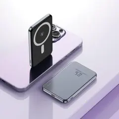 ダークグレー★新薄型モバイルバッテリー10000mAh★ワイヤレス充電