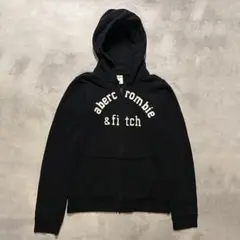 アバクロ 刺繍 ジップパーカー 黒 メンズ XS