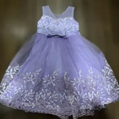 ドレス120センチ紫色 刺繍入りドレス リボン付き