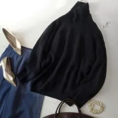 新品未使用ブラックアーバンリサーチドロップショルダータートルネックリブニット長袖