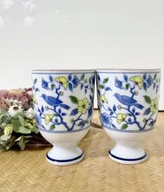有田焼　鹿山窯　ゴブレット　フリーカップ　タンブラー　鳥　花　2点