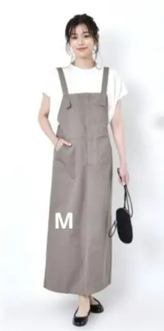 新品　センタージップロングスカート　オーバーオール　綿100%　グレー　М