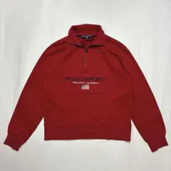 90s POLO SPORT ハーフジップ スウェット 刺繍ロゴ 赤 M