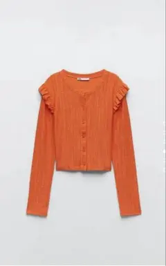 ZARA ザラ　フリルトリム　カーディガン　オレンジ　L