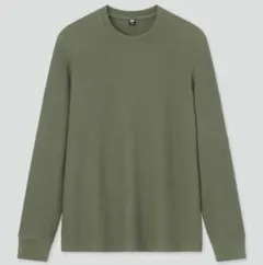 ユニクロ　ワッフルT　ロンT　カットソー　オリーブ　カーキ　XL
