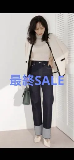 anuans ロールアップデザインデニムパンツ　インディゴ