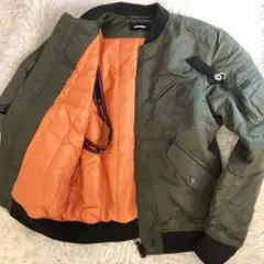 DIESEL ディーゼル MA-1 ボンバージャケット カーキ オレンジ裏地 L